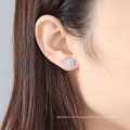 925 Sterling Silver Tiny CZ Paved Opal Stud Earrings